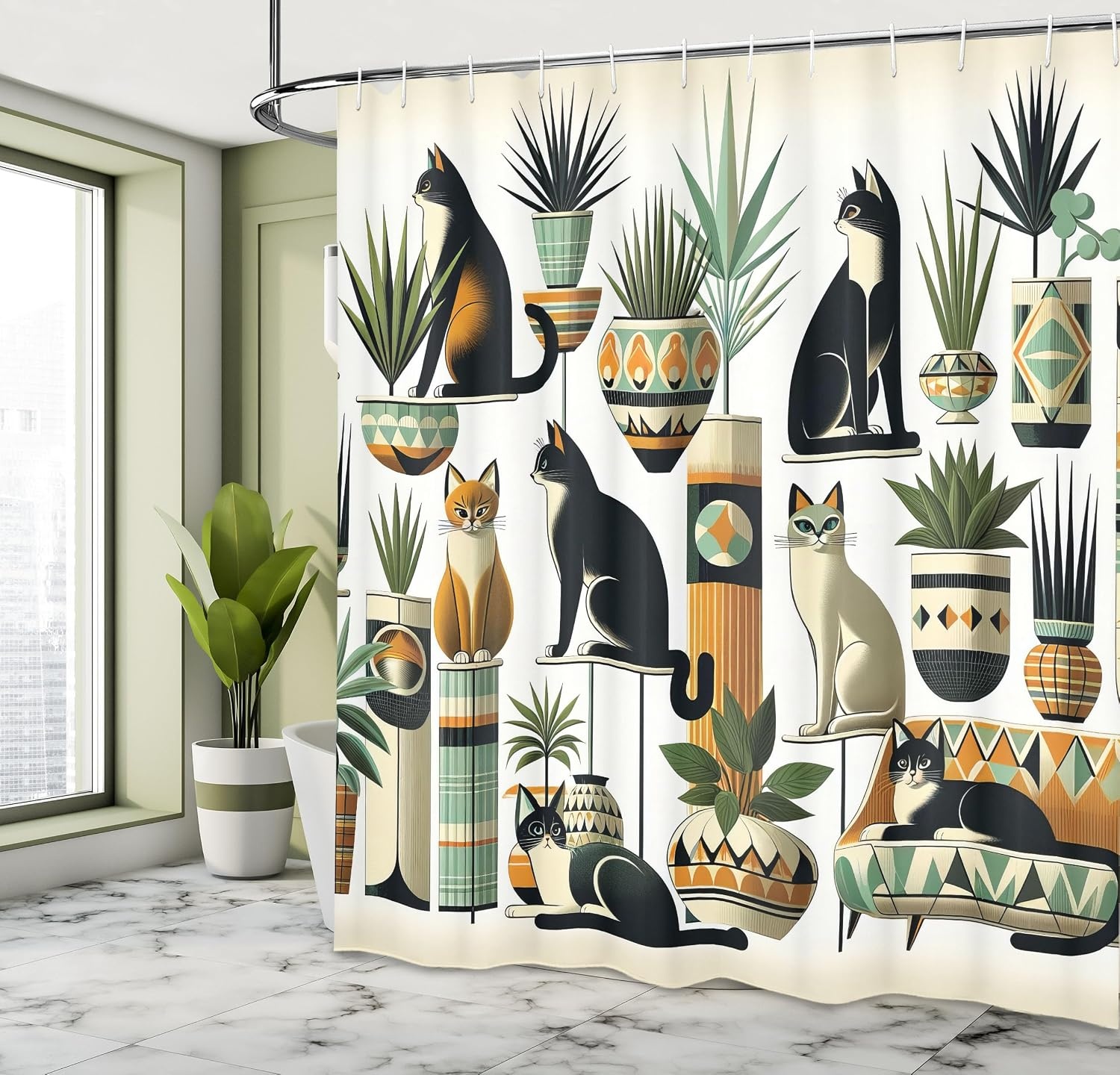 image:imageAmbesonne Rustic Shower Curtain Cottagecore Sunflowers and Butterflies on Pale Tan Wooden Look Background Cloth Fabric Bathroom Decor Set with Hooks 69 W x 70 L Dark Green and YellowBlack Ginger Mint Green