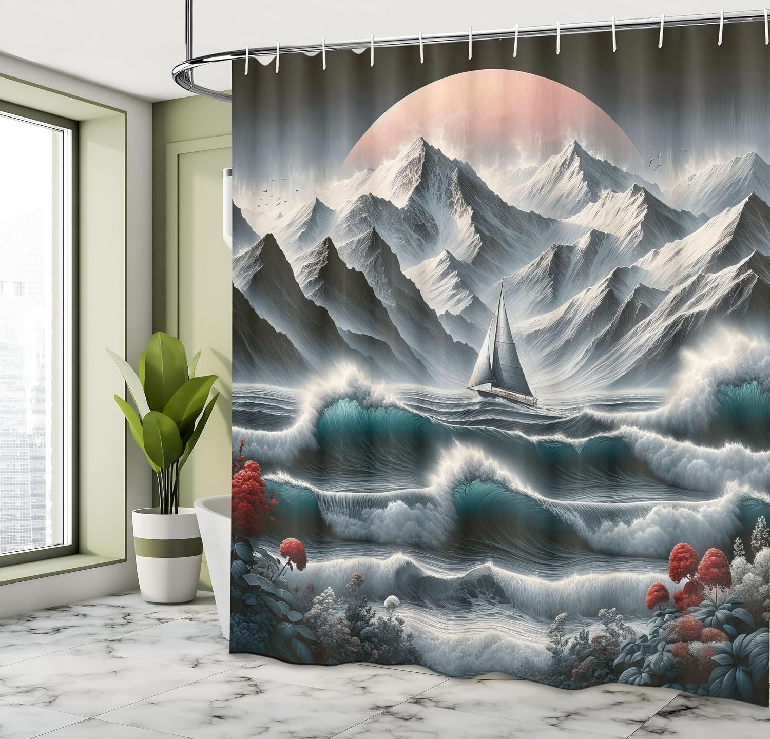 image:imageAmbesonne Rustic Shower Curtain Cottagecore Sunflowers and Butterflies on Pale Tan Wooden Look Background Cloth Fabric Bathroom Decor Set with Hooks 69 W x 70 L Dark Green and YellowPetrol Blue Red Blue Grey