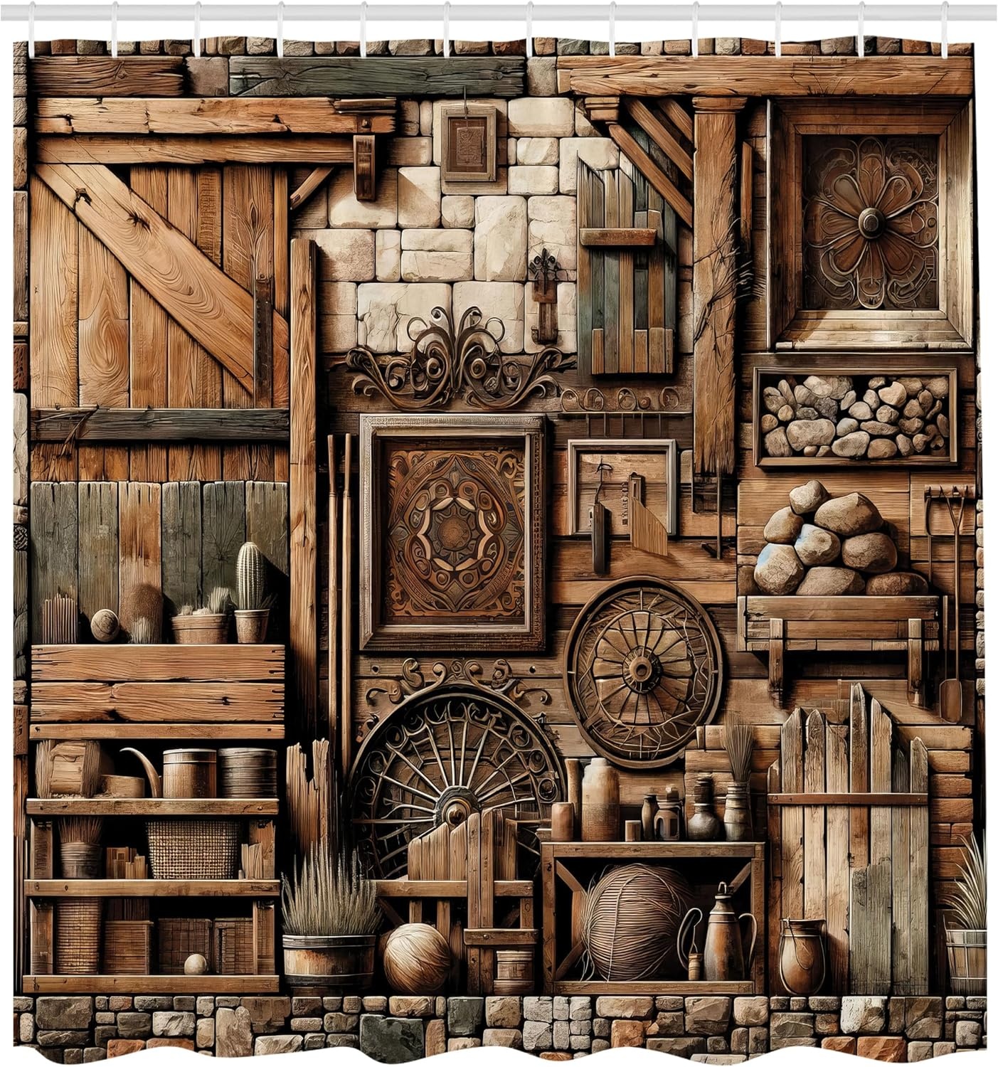 image:imageAmbesonne Rustic Shower Curtain Cottagecore Sunflowers and Butterflies on Pale Tan Wooden Look Background Cloth Fabric Bathroom Decor Set with Hooks 69 W x 70 L Dark Green and YellowGrey Teal Brown