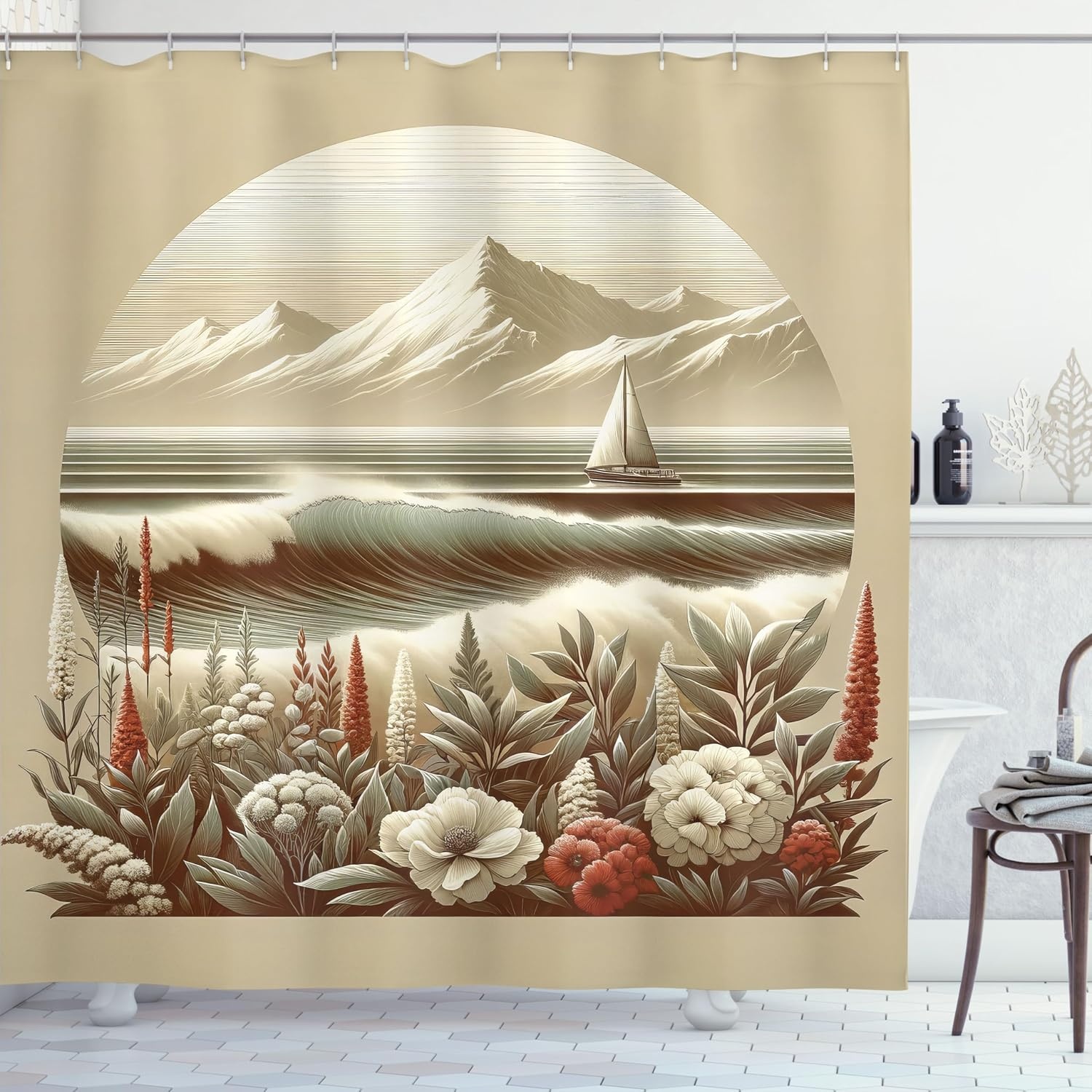 image:imageAmbesonne Rustic Shower Curtain Cottagecore Sunflowers and Butterflies on Pale Tan Wooden Look Background Cloth Fabric Bathroom Decor Set with Hooks 69 W x 70 L Dark Green and YellowGrey Yellow Dark Salmon