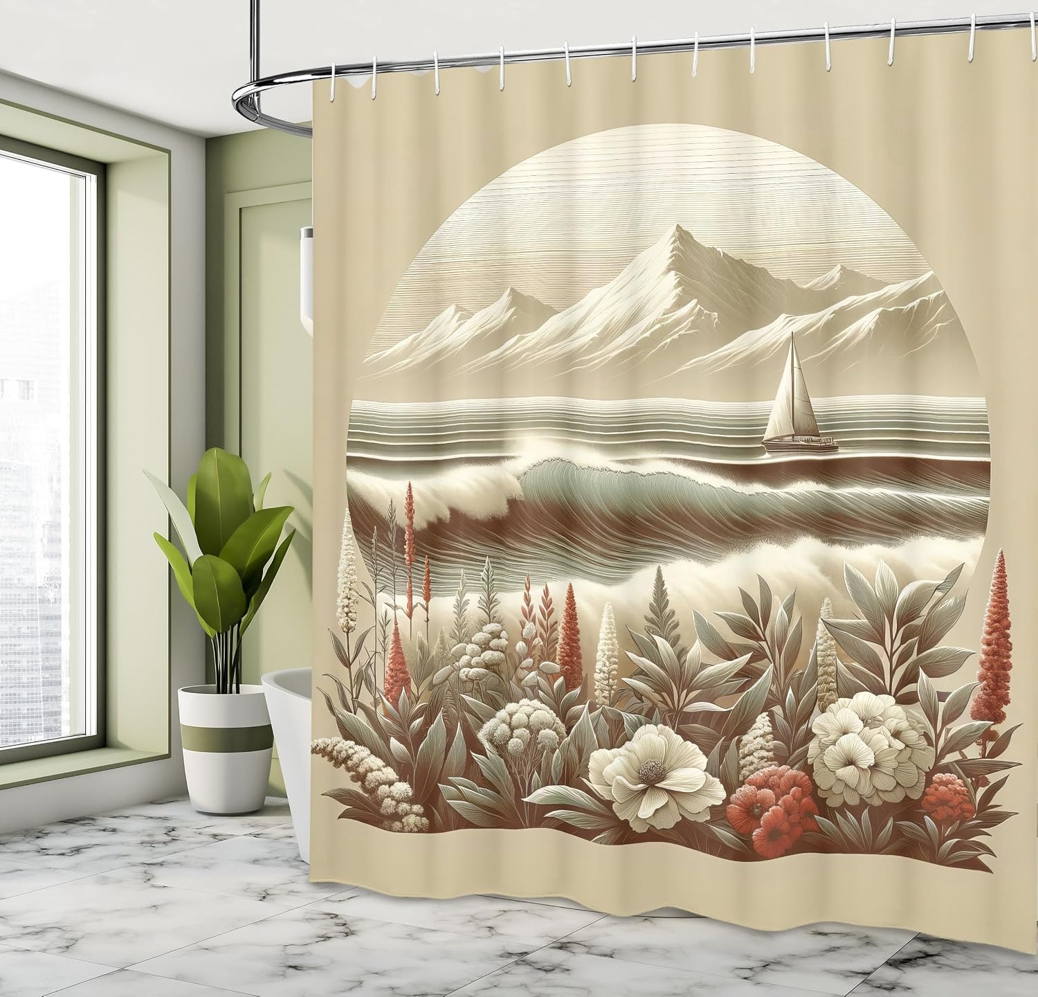 image:imageAmbesonne Rustic Shower Curtain Cottagecore Sunflowers and Butterflies on Pale Tan Wooden Look Background Cloth Fabric Bathroom Decor Set with Hooks 69 W x 70 L Dark Green and YellowGrey Yellow Dark Salmon