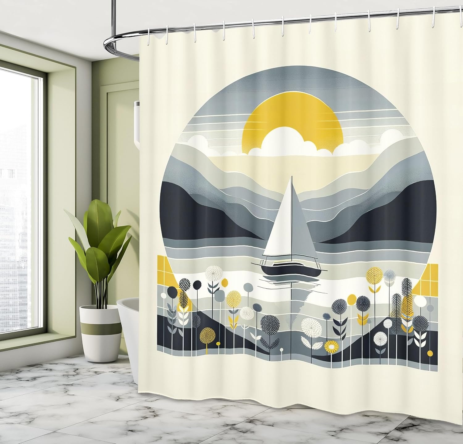 image:imageAmbesonne Rustic Shower Curtain Cottagecore Sunflowers and Butterflies on Pale Tan Wooden Look Background Cloth Fabric Bathroom Decor Set with Hooks 69 W x 70 L Dark Green and YellowBlue Grey and Earth Yellow