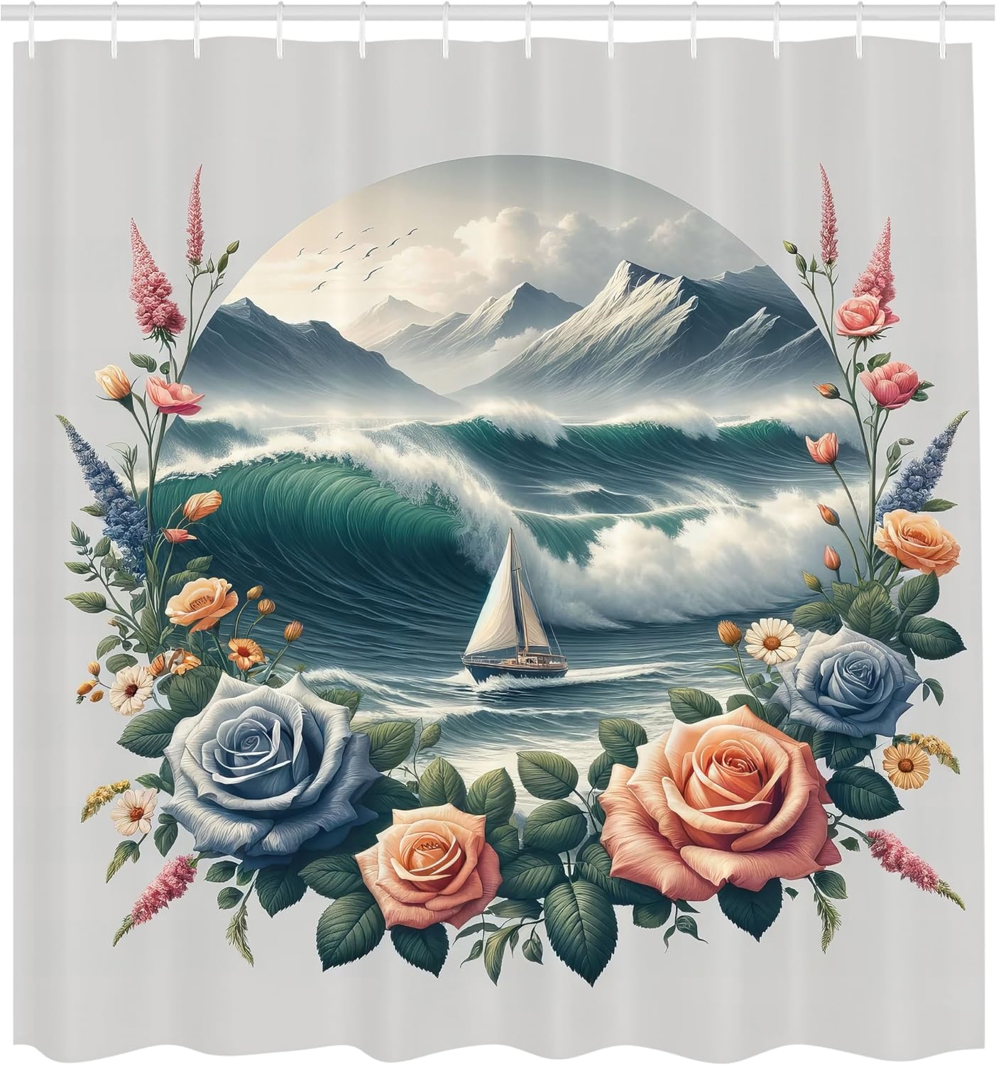 image:imageAmbesonne Rustic Shower Curtain Cottagecore Sunflowers and Butterflies on Pale Tan Wooden Look Background Cloth Fabric Bathroom Decor Set with Hooks 69 W x 70 L Dark Green and YellowTeal Salmon and Slate Blue