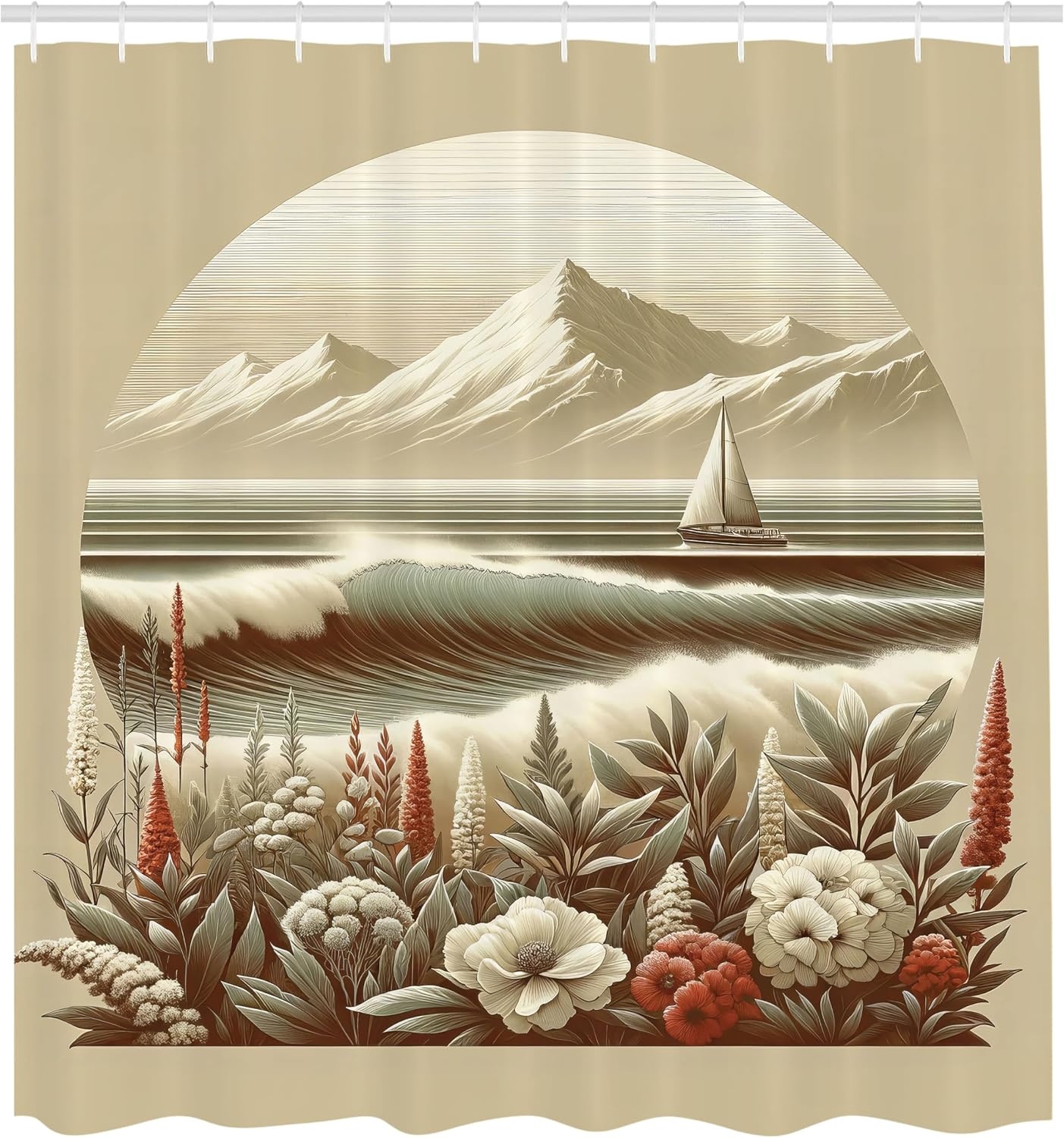 image:imageAmbesonne Rustic Shower Curtain Cottagecore Sunflowers and Butterflies on Pale Tan Wooden Look Background Cloth Fabric Bathroom Decor Set with Hooks 69 W x 70 L Dark Green and YellowGrey Yellow Dark Salmon
