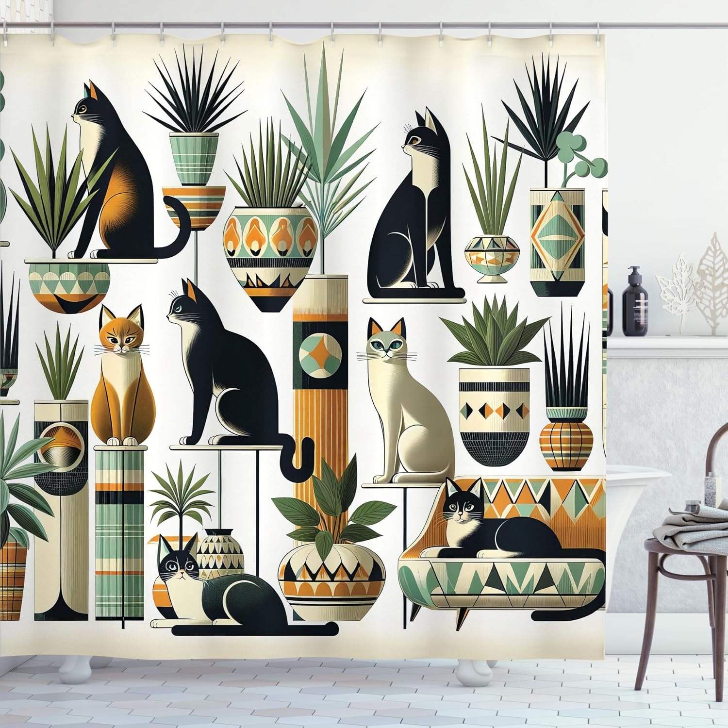 image:imageAmbesonne Rustic Shower Curtain Cottagecore Sunflowers and Butterflies on Pale Tan Wooden Look Background Cloth Fabric Bathroom Decor Set with Hooks 69 W x 70 L Dark Green and YellowBlack Ginger Mint Green