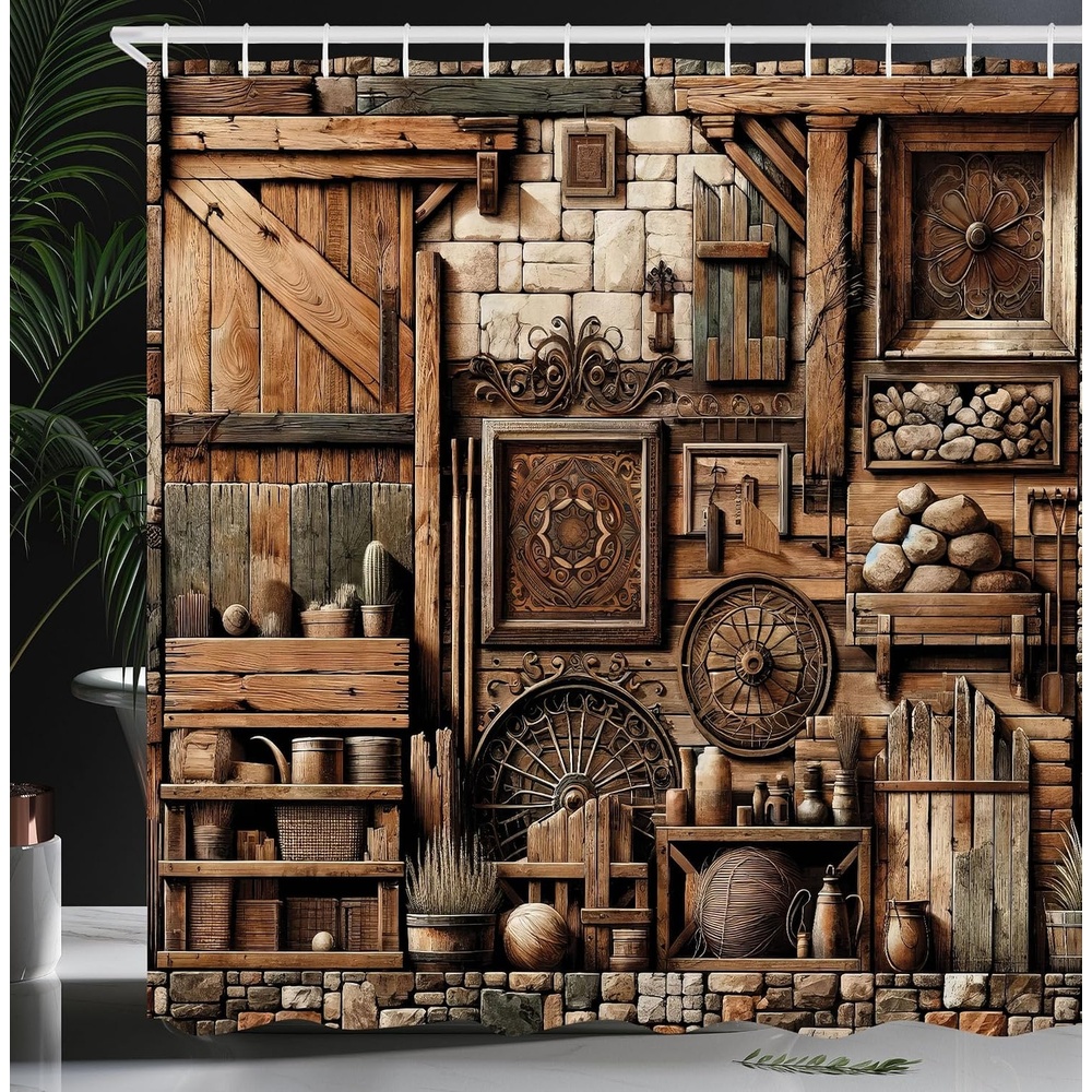 image:imageAmbesonne Rustic Shower Curtain Cottagecore Sunflowers and Butterflies on Pale Tan Wooden Look Background Cloth Fabric Bathroom Decor Set with Hooks 69 W x 70 L Dark Green and YellowGrey Teal Brown
