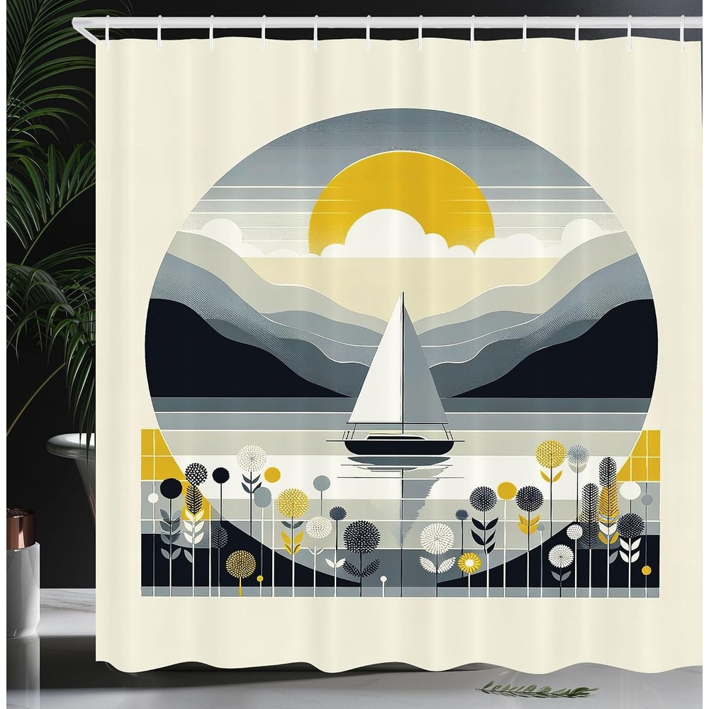 image:imageAmbesonne Rustic Shower Curtain Cottagecore Sunflowers and Butterflies on Pale Tan Wooden Look Background Cloth Fabric Bathroom Decor Set with Hooks 69 W x 70 L Dark Green and YellowBlue Grey and Earth Yellow