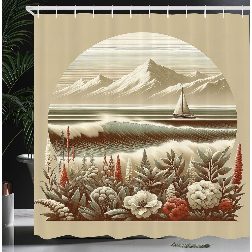 image:imageAmbesonne Rustic Shower Curtain Cottagecore Sunflowers and Butterflies on Pale Tan Wooden Look Background Cloth Fabric Bathroom Decor Set with Hooks 69 W x 70 L Dark Green and YellowGrey Yellow Dark Salmon
