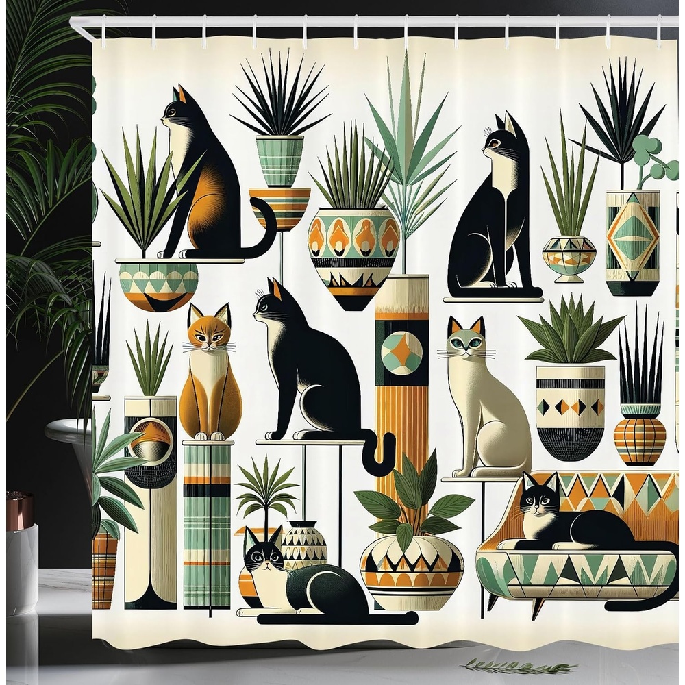 image:imageAmbesonne Rustic Shower Curtain Cottagecore Sunflowers and Butterflies on Pale Tan Wooden Look Background Cloth Fabric Bathroom Decor Set with Hooks 69 W x 70 L Dark Green and YellowBlack Ginger Mint Green