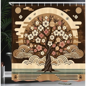 image:imageAmbesonne Yellow Shower Curtain Modern Farmhouse Concept Floral Leaves Composition with Striped Details Cloth Fabric Bathroom Decor Set with Hooks 69 W x 70 L Pale Coffee PurpleblueChocolate Beige Green