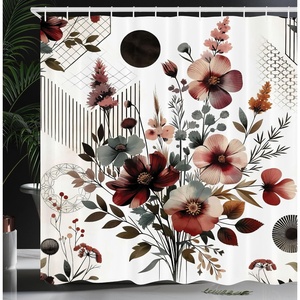 image:imageAmbesonne Yellow Shower Curtain Modern Farmhouse Concept Floral Leaves Composition with Striped Details Cloth Fabric Bathroom Decor Set with Hooks 69 W x 70 L Pale Coffee PurpleblueMaroon Dark Sea Green