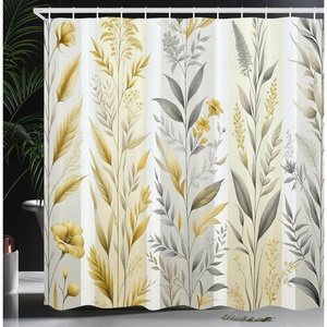 image:imageAmbesonne Yellow Shower Curtain Modern Farmhouse Concept Floral Leaves Composition with Striped Details Cloth Fabric Bathroom Decor Set with Hooks 69 W x 70 L Pale Coffee PurplebluePale Coffee Purpleblue