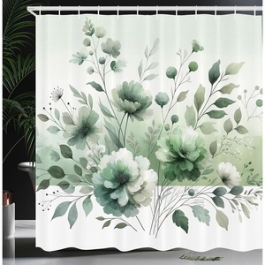 image:imageAmbesonne Yellow Shower Curtain Modern Farmhouse Concept Floral Leaves Composition with Striped Details Cloth Fabric Bathroom Decor Set with Hooks 69 W x 70 L Pale Coffee PurpleblueOff White Cadet Blue