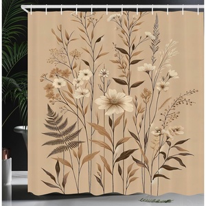 image:imageAmbesonne Yellow Shower Curtain Modern Farmhouse Concept Floral Leaves Composition with Striped Details Cloth Fabric Bathroom Decor Set with Hooks 69 W x 70 L Pale Coffee PurpleblueEcru Sepia Almond