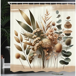 image:imageAmbesonne Yellow Shower Curtain Modern Farmhouse Concept Floral Leaves Composition with Striped Details Cloth Fabric Bathroom Decor Set with Hooks 69 W x 70 L Pale Coffee PurpleblueEcru Reseda Green and Beige