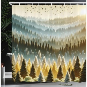 image:imageAmbesonne Yellow Shower Curtain Modern Farmhouse Concept Floral Leaves Composition with Striped Details Cloth Fabric Bathroom Decor Set with Hooks 69 W x 70 L Pale Coffee PurpleblueSoft Blue Emerald and Mustard