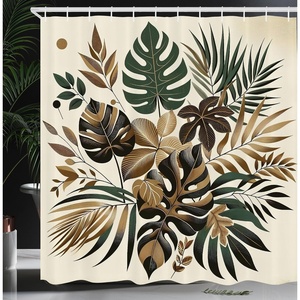 image:imageAmbesonne Yellow Shower Curtain Modern Farmhouse Concept Floral Leaves Composition with Striped Details Cloth Fabric Bathroom Decor Set with Hooks 69 W x 70 L Pale Coffee PurpleblueIvory Forest Green and Cocoa