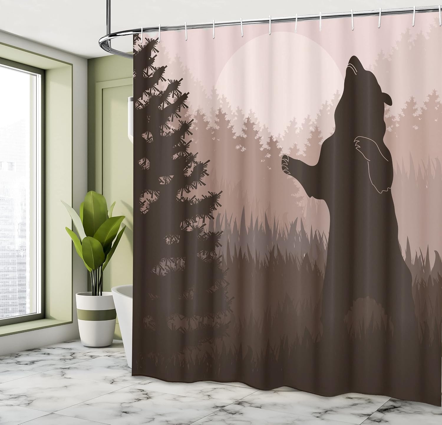 image:imageAmbesonne Octopus Shower Curtain Kraken Roses Leaves Tentacles Vintage Antiqued Sea Life Theme Cloth Fabric Bathroom Decor Set with Hooks 69 W x 75 L Pale Brown PinkArmy Green Pale Peach