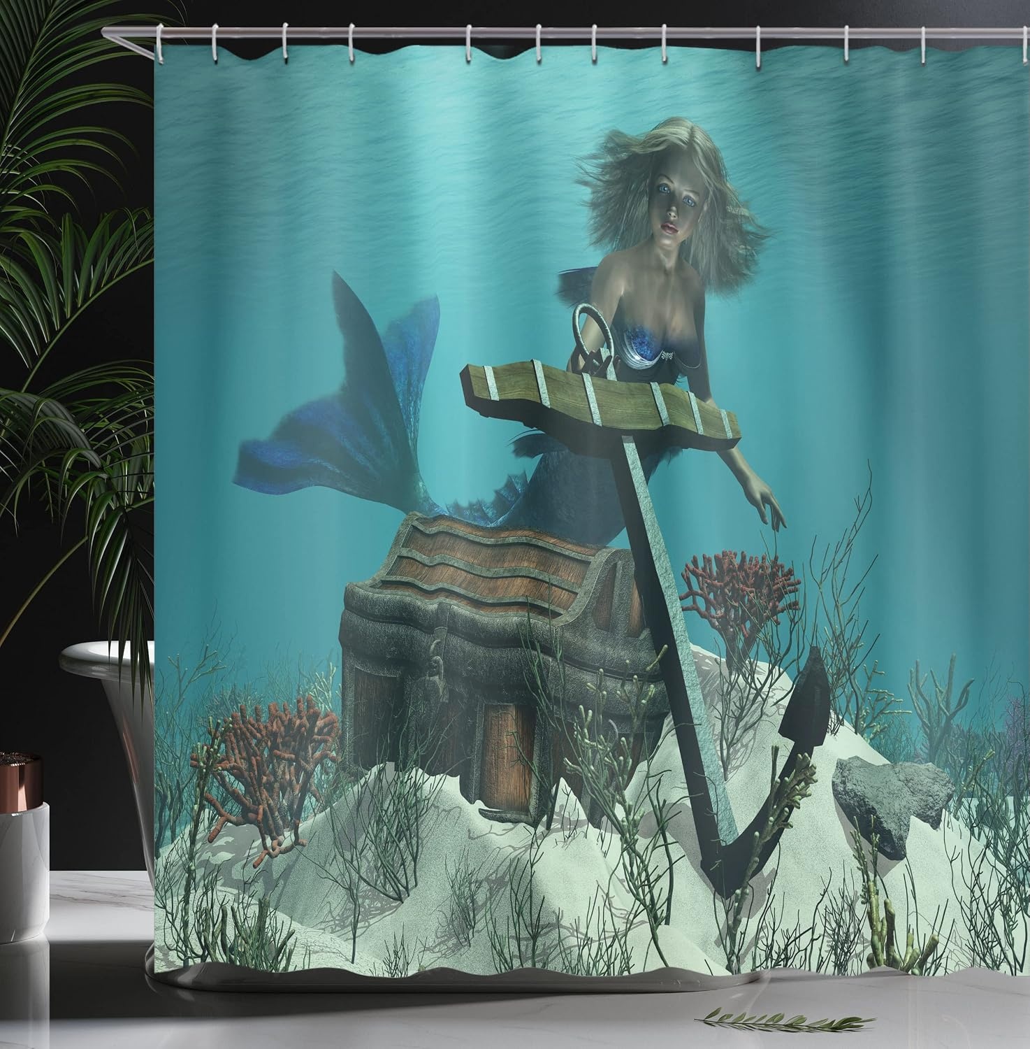 image:imageAmbesonne Octopus Shower Curtain Kraken Roses Leaves Tentacles Vintage Antiqued Sea Life Theme Cloth Fabric Bathroom Decor Set with Hooks 69 W x 75 L Pale Brown PinkAzure Blue Brown Cream