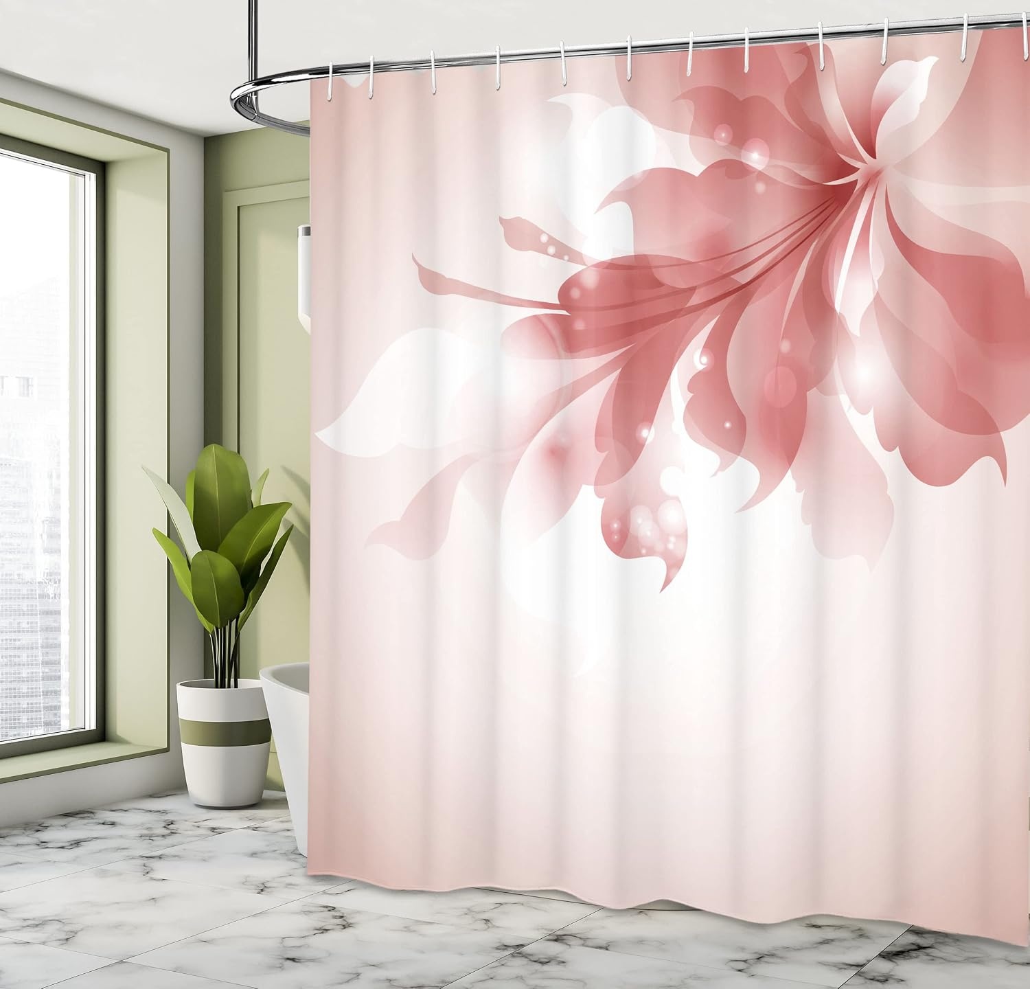 image:imageAmbesonne Octopus Shower Curtain Kraken Roses Leaves Tentacles Vintage Antiqued Sea Life Theme Cloth Fabric Bathroom Decor Set with Hooks 69 W x 75 L Pale Brown PinkDried Rose
