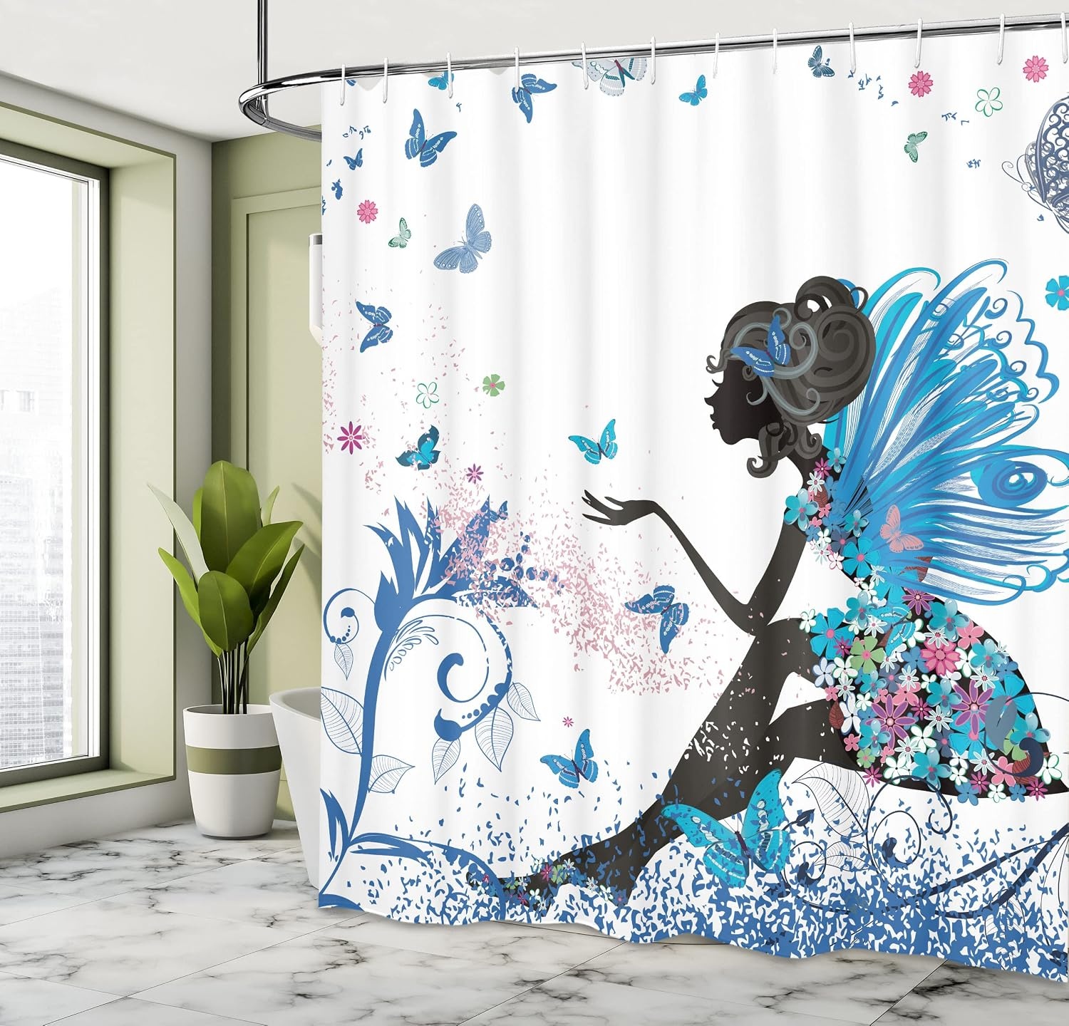 image:imageAmbesonne Octopus Shower Curtain Kraken Roses Leaves Tentacles Vintage Antiqued Sea Life Theme Cloth Fabric Bathroom Decor Set with Hooks 69 W x 75 L Pale Brown PinkCobalt Blue