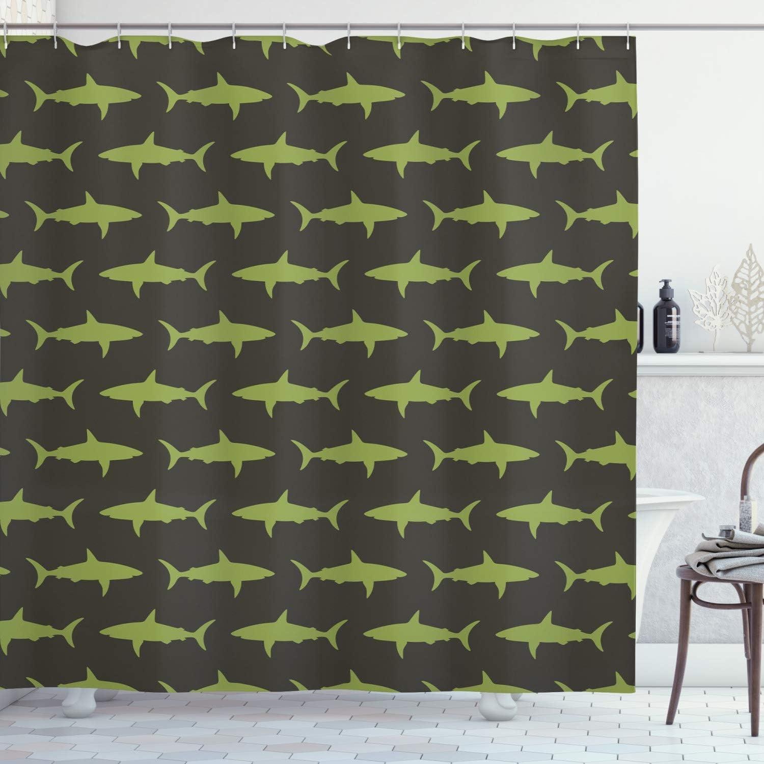 image:imageAmbesonne Octopus Shower Curtain Kraken Roses Leaves Tentacles Vintage Antiqued Sea Life Theme Cloth Fabric Bathroom Decor Set with Hooks 69 W x 75 L Pale Brown PinkBrown Green