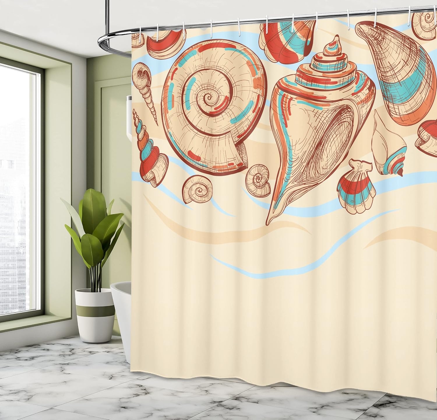 image:imageAmbesonne Octopus Shower Curtain Kraken Roses Leaves Tentacles Vintage Antiqued Sea Life Theme Cloth Fabric Bathroom Decor Set with Hooks 69 W x 75 L Pale Brown PinkCream Red Teal