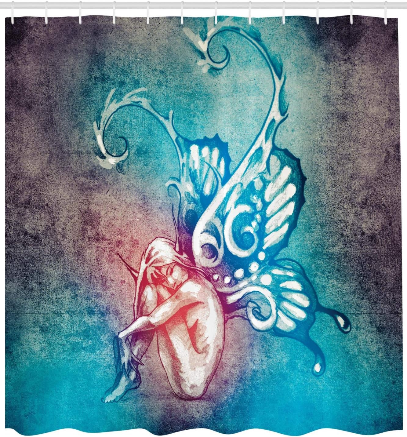image:imageAmbesonne Octopus Shower Curtain Kraken Roses Leaves Tentacles Vintage Antiqued Sea Life Theme Cloth Fabric Bathroom Decor Set with Hooks 69 W x 75 L Pale Brown PinkBlue and Purple