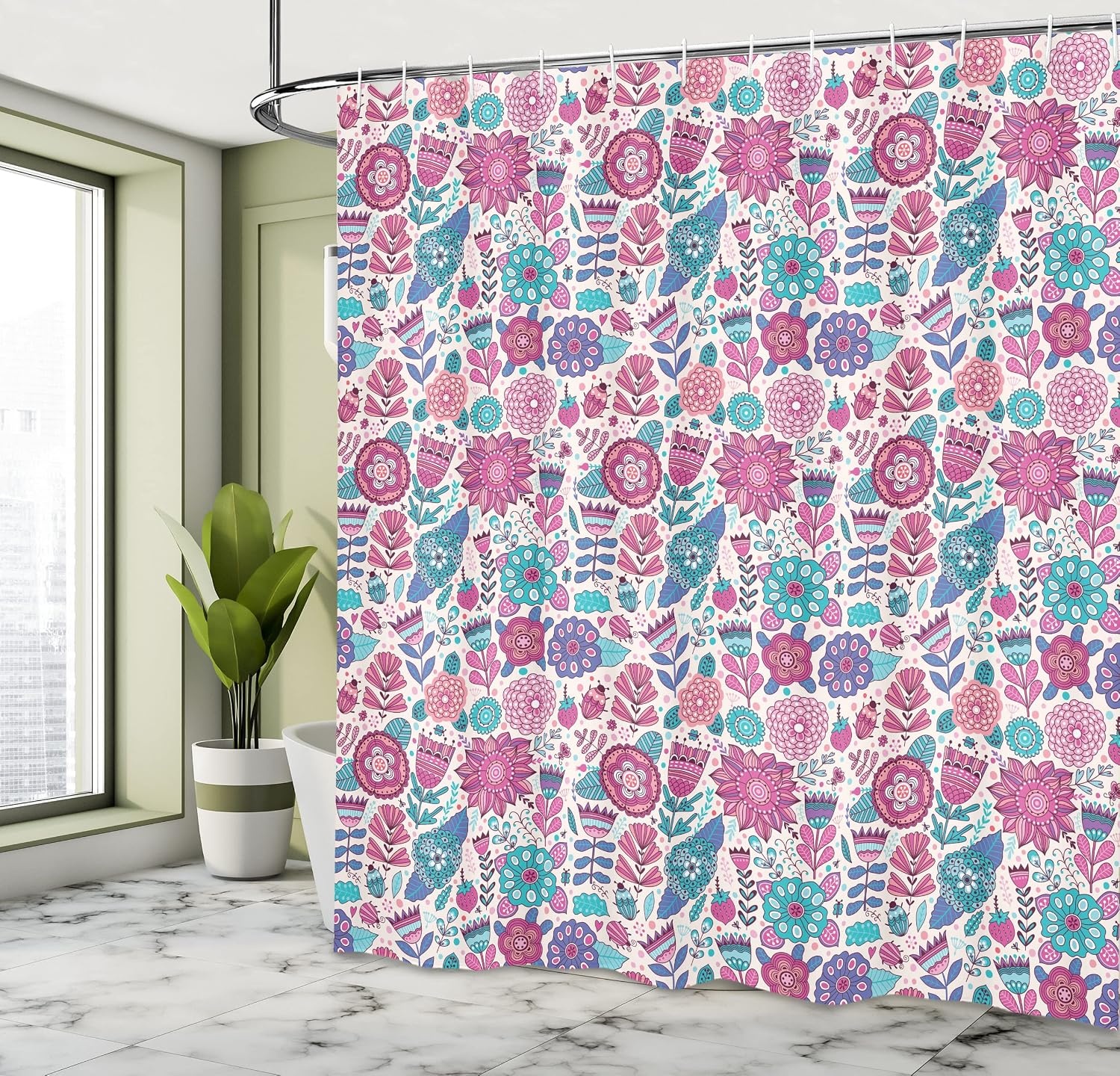 image:imageAmbesonne Octopus Shower Curtain Kraken Roses Leaves Tentacles Vintage Antiqued Sea Life Theme Cloth Fabric Bathroom Decor Set with Hooks 69 W x 75 L Pale Brown PinkViolet Blue Sky Blue
