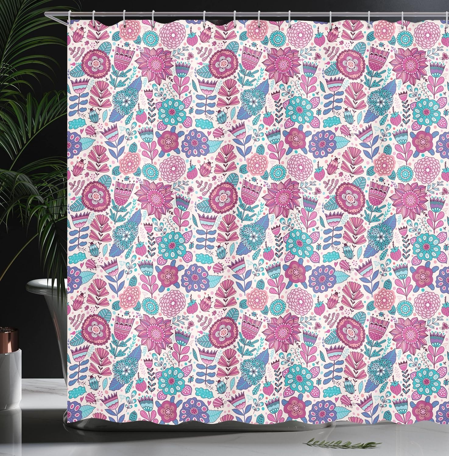 image:imageAmbesonne Octopus Shower Curtain Kraken Roses Leaves Tentacles Vintage Antiqued Sea Life Theme Cloth Fabric Bathroom Decor Set with Hooks 69 W x 75 L Pale Brown PinkViolet Blue Sky Blue