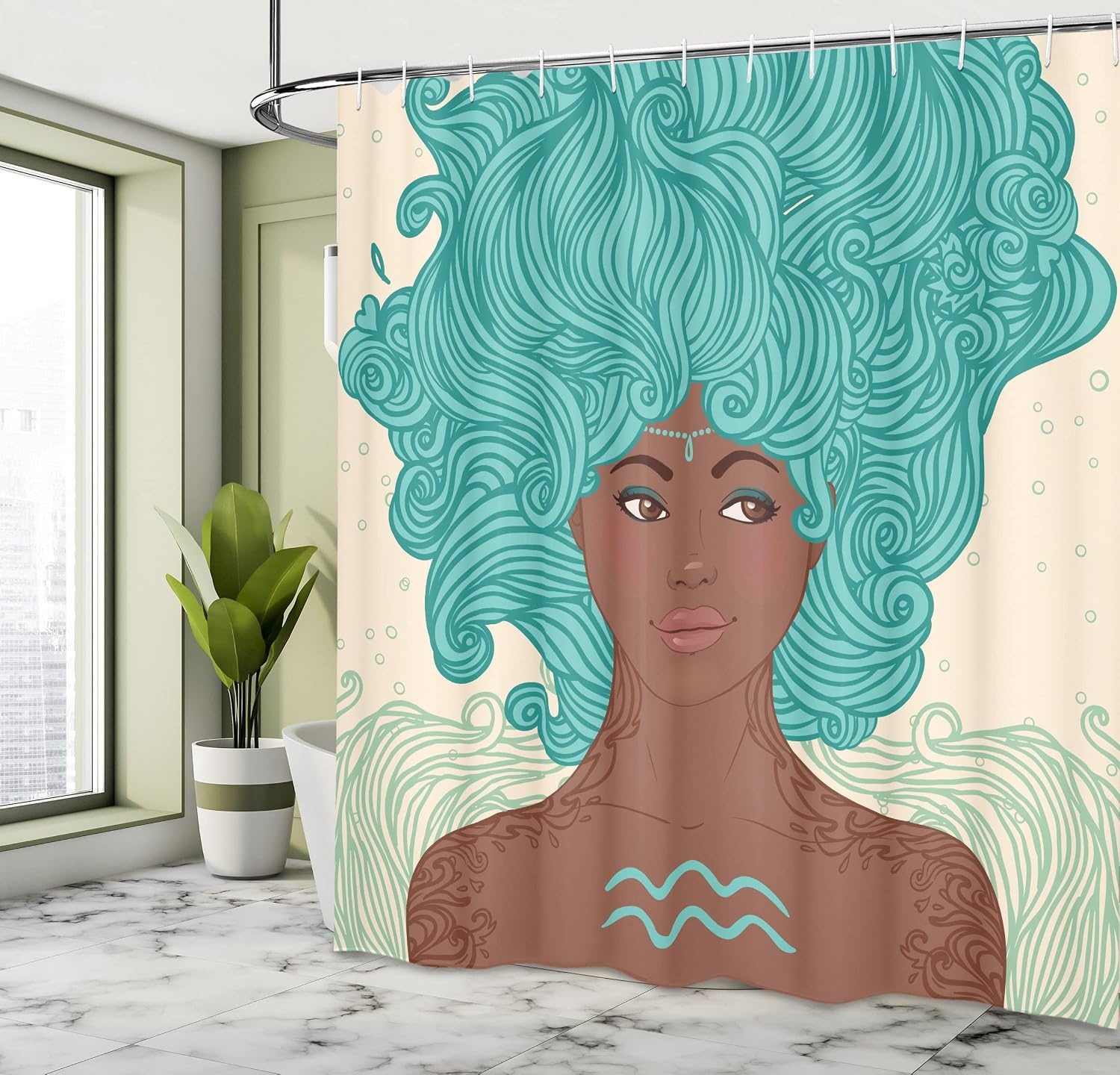 image:imageAmbesonne Octopus Shower Curtain Kraken Roses Leaves Tentacles Vintage Antiqued Sea Life Theme Cloth Fabric Bathroom Decor Set with Hooks 69 W x 75 L Pale Brown PinkPale Green Teal Brown