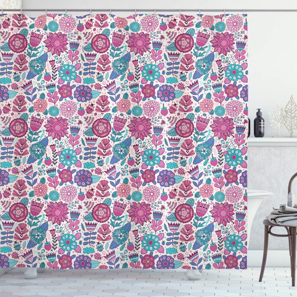 image:imageAmbesonne Octopus Shower Curtain Kraken Roses Leaves Tentacles Vintage Antiqued Sea Life Theme Cloth Fabric Bathroom Decor Set with Hooks 69 W x 75 L Pale Brown PinkViolet Blue Sky Blue