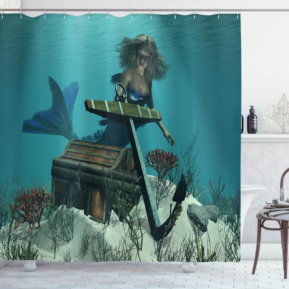 image:imageAmbesonne Octopus Shower Curtain Kraken Roses Leaves Tentacles Vintage Antiqued Sea Life Theme Cloth Fabric Bathroom Decor Set with Hooks 69 W x 75 L Pale Brown PinkAzure Blue Brown Cream