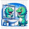 image:imageAmbesonne Funny Shower Curtain Happy Dinosaur Looking at The Mirror After Brushing Its Teeth Cartoon Cloth Fabric Bathroom Decor Set with Hooks 69 W x 70 L Shamrock Green and BlueShamrock Green and Blue
