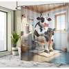 image:imageAmbesonne Funny Shower Curtain Happy Dinosaur Looking at The Mirror After Brushing Its Teeth Cartoon Cloth Fabric Bathroom Decor Set with Hooks 69 W x 70 L Shamrock Green and BluePale Brown Grey Coconut