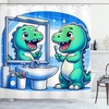 image:imageAmbesonne Funny Shower Curtain Happy Dinosaur Looking at The Mirror After Brushing Its Teeth Cartoon Cloth Fabric Bathroom Decor Set with Hooks 69 W x 70 L Shamrock Green and BlueShamrock Green and Blue