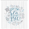 image:imageAmbesonne Nautical Shower Curtain Let The Sea Set You Free Words with Shellfish Turtle and Stingray Cloth Fabric Bathroom Decor Set with Hooks 69 W x 84 L Pearl Silver BluePearl Silver Blue