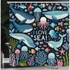 image:imageAmbesonne Funny Shower Curtain Happy Dinosaur Looking at The Mirror After Brushing Its Teeth Cartoon Cloth Fabric Bathroom Decor Set with Hooks 69 W x 70 L Shamrock Green and BlueDark Blue Multicolor
