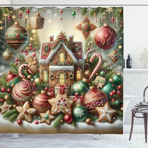 image:imageAmbesonne Christmas Shower Curtain Merry Xmas Theme with Realistic Motifs Print Whale and Clouds Cloth Fabric Bathroom Decor Set with Hooks 69 W x 70 L Cream Sea Blue and VermilionGreen Brown and Dark Pink