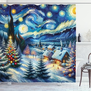 image:imageAmbesonne Christmas Shower Curtain Merry Xmas Theme with Realistic Motifs Print Whale and Clouds Cloth Fabric Bathroom Decor Set with Hooks 69 W x 70 L Cream Sea Blue and VermilionBlue Evergreen and Mustard
