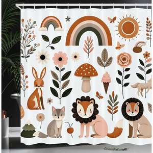 image:imageAmbesonne Funny Shower Curtain Happy Dinosaur Looking at The Mirror After Brushing Its Teeth Cartoon Cloth Fabric Bathroom Decor Set with Hooks 69 W x 70 L Shamrock Green and BlueRust Warm Taupe and Blush