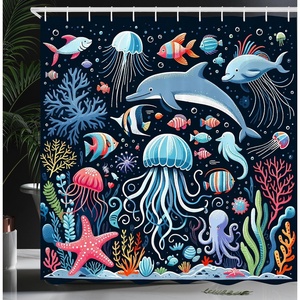 image:imageAmbesonne Funny Shower Curtain Happy Dinosaur Looking at The Mirror After Brushing Its Teeth Cartoon Cloth Fabric Bathroom Decor Set with Hooks 69 W x 70 L Shamrock Green and BlueDark Petrol Blue