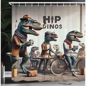 image:imageAmbesonne Funny Shower Curtain Happy Dinosaur Looking at The Mirror After Brushing Its Teeth Cartoon Cloth Fabric Bathroom Decor Set with Hooks 69 W x 70 L Shamrock Green and BlueSepia Teal and Pale Rust