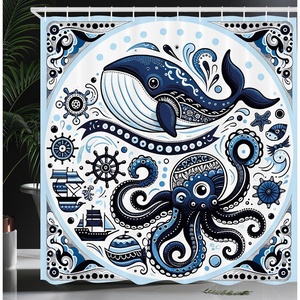 image:imageAmbesonne Funny Shower Curtain Happy Dinosaur Looking at The Mirror After Brushing Its Teeth Cartoon Cloth Fabric Bathroom Decor Set with Hooks 69 W x 70 L Shamrock Green and BlueNavy Blue and White