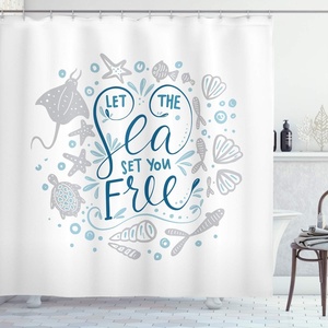 image:imageAmbesonne Nautical Shower Curtain Let The Sea Set You Free Words with Shellfish Turtle and Stingray Cloth Fabric Bathroom Decor Set with Hooks 69 W x 84 L Pearl Silver BluePearl Silver Blue