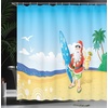 image:imageAmbesonne Christmas Shower Curtain Xmas Crew Cat Dog Bird Mouse and Rabbit Bunny with Santa Hats Grumpy Pets Picture Cloth Fabric Bathroom Decor Set with Hooks 69 W x 70 L Red BrownYellow Blue