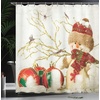 image:imageAmbesonne Christmas Shower Curtain Xmas Crew Cat Dog Bird Mouse and Rabbit Bunny with Santa Hats Grumpy Pets Picture Cloth Fabric Bathroom Decor Set with Hooks 69 W x 70 L Red BrownRed Beige White