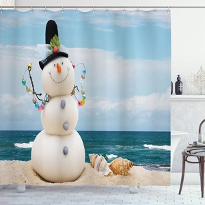 image:imageAmbesonne Christmas Shower Curtain Xmas Crew Cat Dog Bird Mouse and Rabbit Bunny with Santa Hats Grumpy Pets Picture Cloth Fabric Bathroom Decor Set with Hooks 69 W x 70 L Red BrownBlue Sand