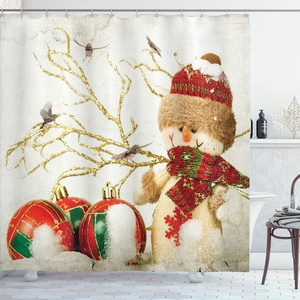 image:imageAmbesonne Christmas Shower Curtain Xmas Crew Cat Dog Bird Mouse and Rabbit Bunny with Santa Hats Grumpy Pets Picture Cloth Fabric Bathroom Decor Set with Hooks 69 W x 70 L Red BrownRed Beige White