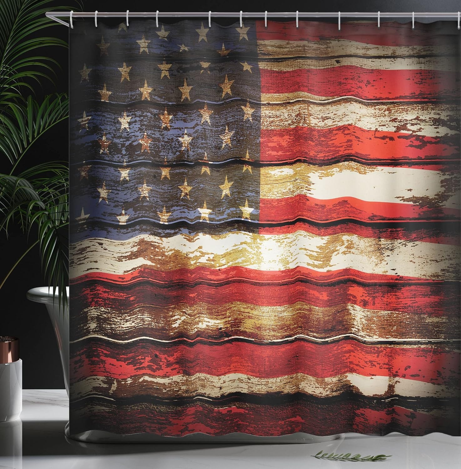 image:imageAmbesonne American Flag Shower Curtain Us Over Old Rusty Tones Weathered Vintage Social Plank Artwork Cloth Fabric Bathroom Decor Set with Hooks 69 W x 84 L Vermilion Violet Blue